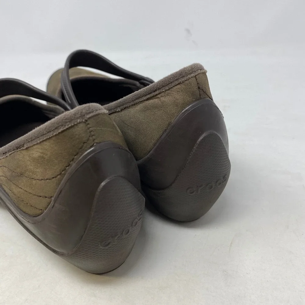 Crocs Womens Brown Nubuck Leather Mary Jane Wedge Shoes‎ Comfort 10889 Size 9